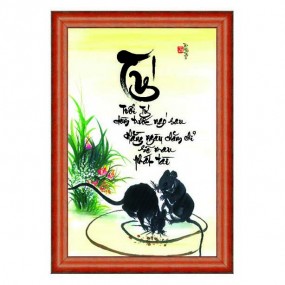 Tranh thư pháp vẽ tay 12 CON GIÁP - TÝ -